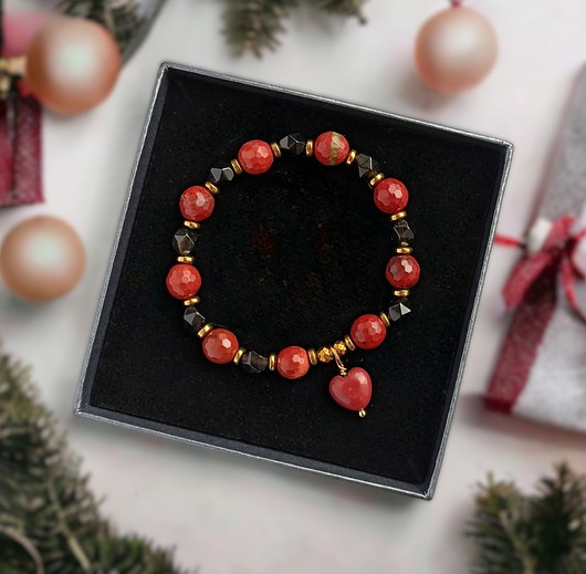 PREMIUM jaspis czerwony, obsydian złoty, serduszko ROZMIAR S