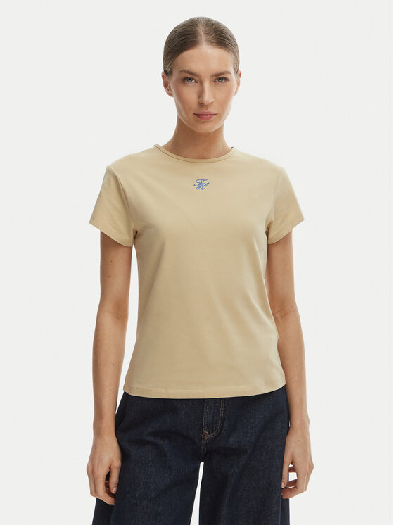 Tommy Hilfiger T-Shirt WW0WW48710 Beżowy Slim Fit