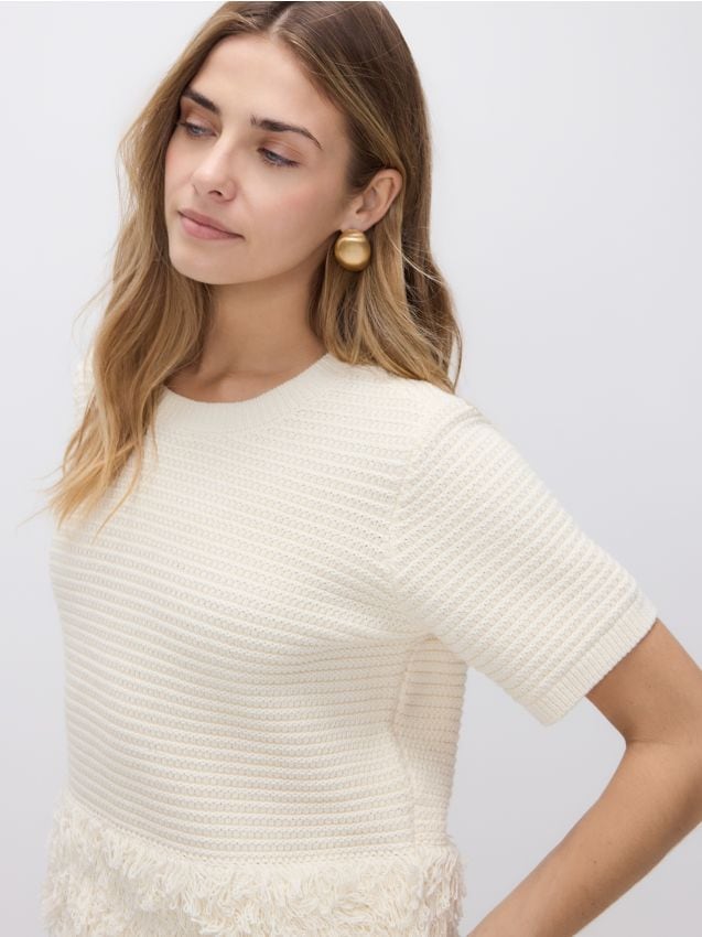 Reserved - Sweter z krótkim rękawem - kremowy