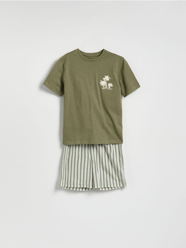 Reserved - Bawełniana piżama - oliwkowy