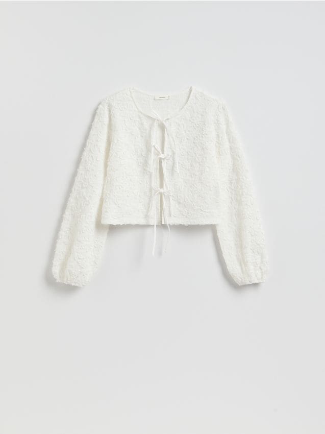 Reserved - Bluzka z wiązaniami - biały