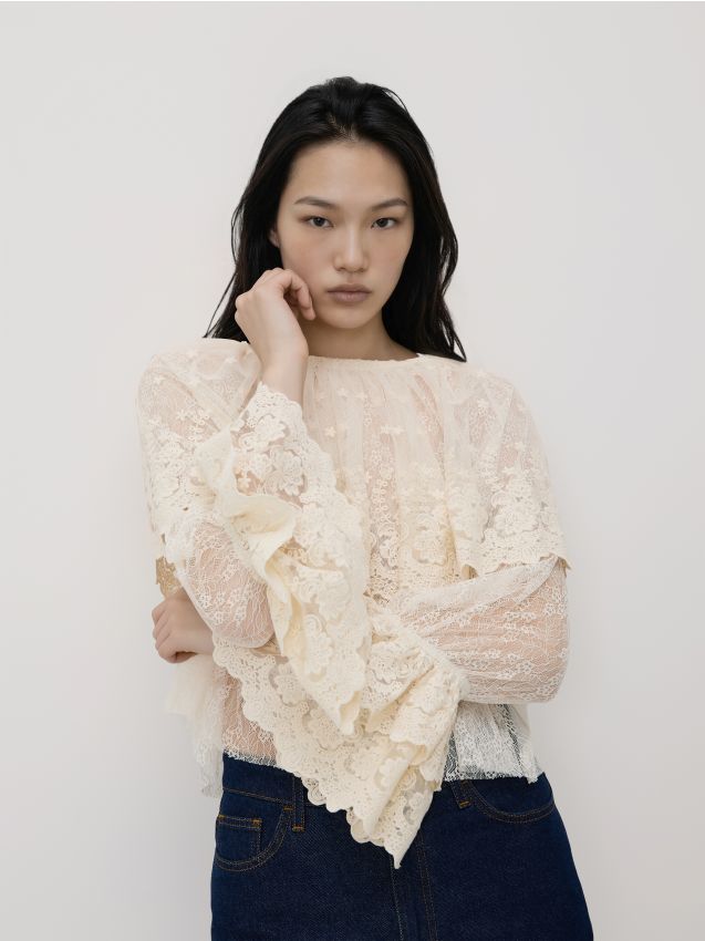 Reserved - Bluzka z falbanami - złamana biel