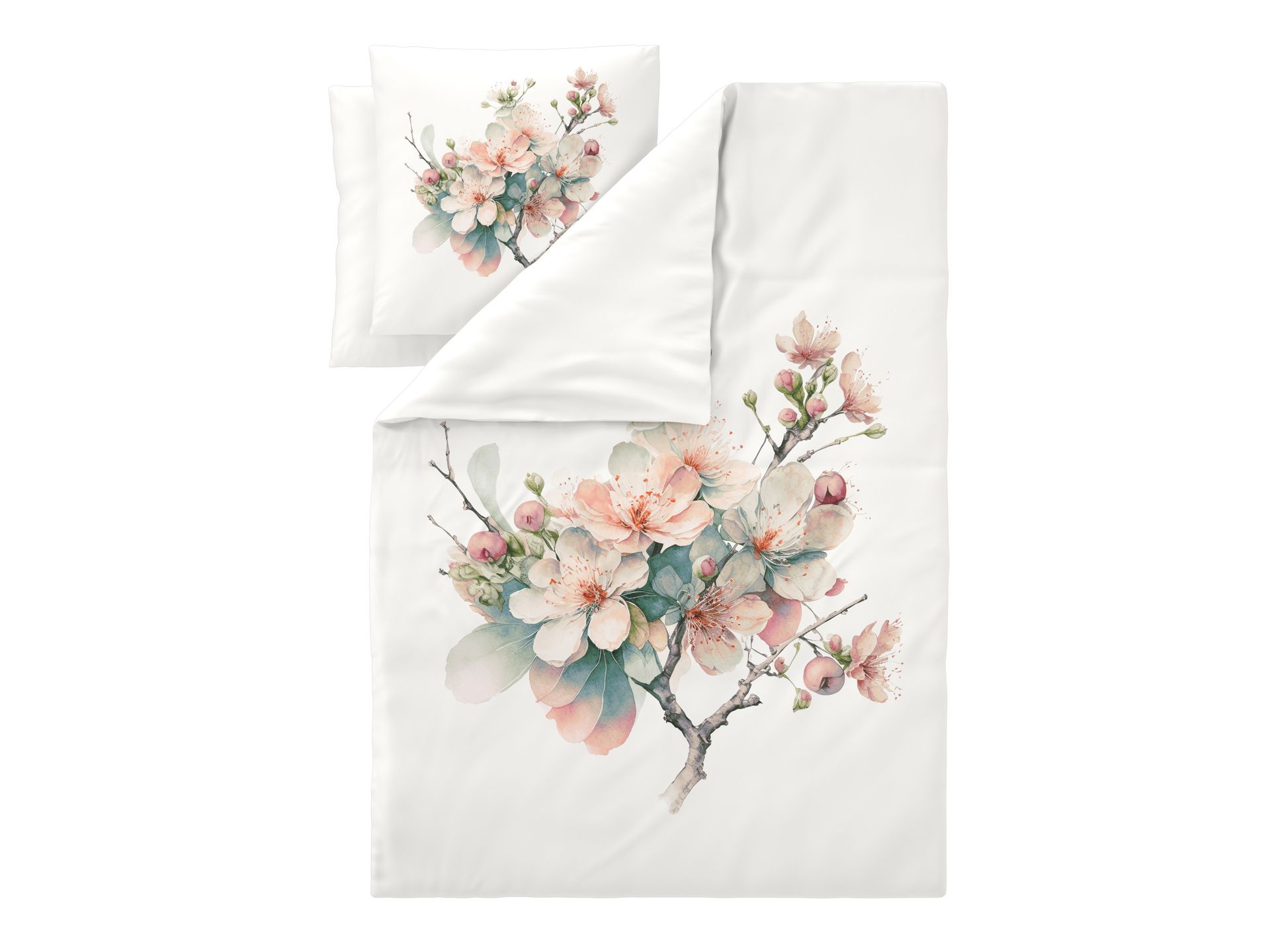 LIVARNO® Pościel satynowa z bawełny, 220 x 200 cm (Kwitnące drzewo/biały)