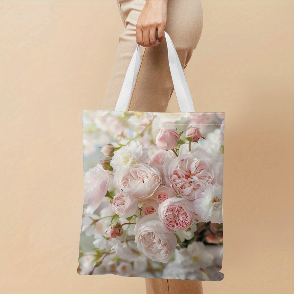 TEMU 1 Szt. Torba Z Tkaniny Na Plecach – Wzór Na Kwiaty W Dwuwymiarowej Wersji, Trwała I Lekka, Idealna Do Zakupów, Pikników, Wycieczek Na Plażę I