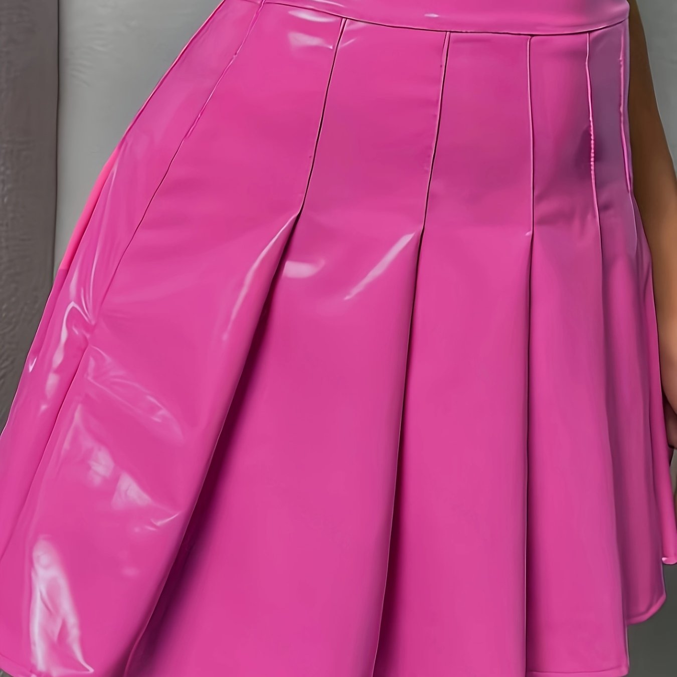 TEMU Spódnica Plisowana z Lustrzanym Połyskiem PU