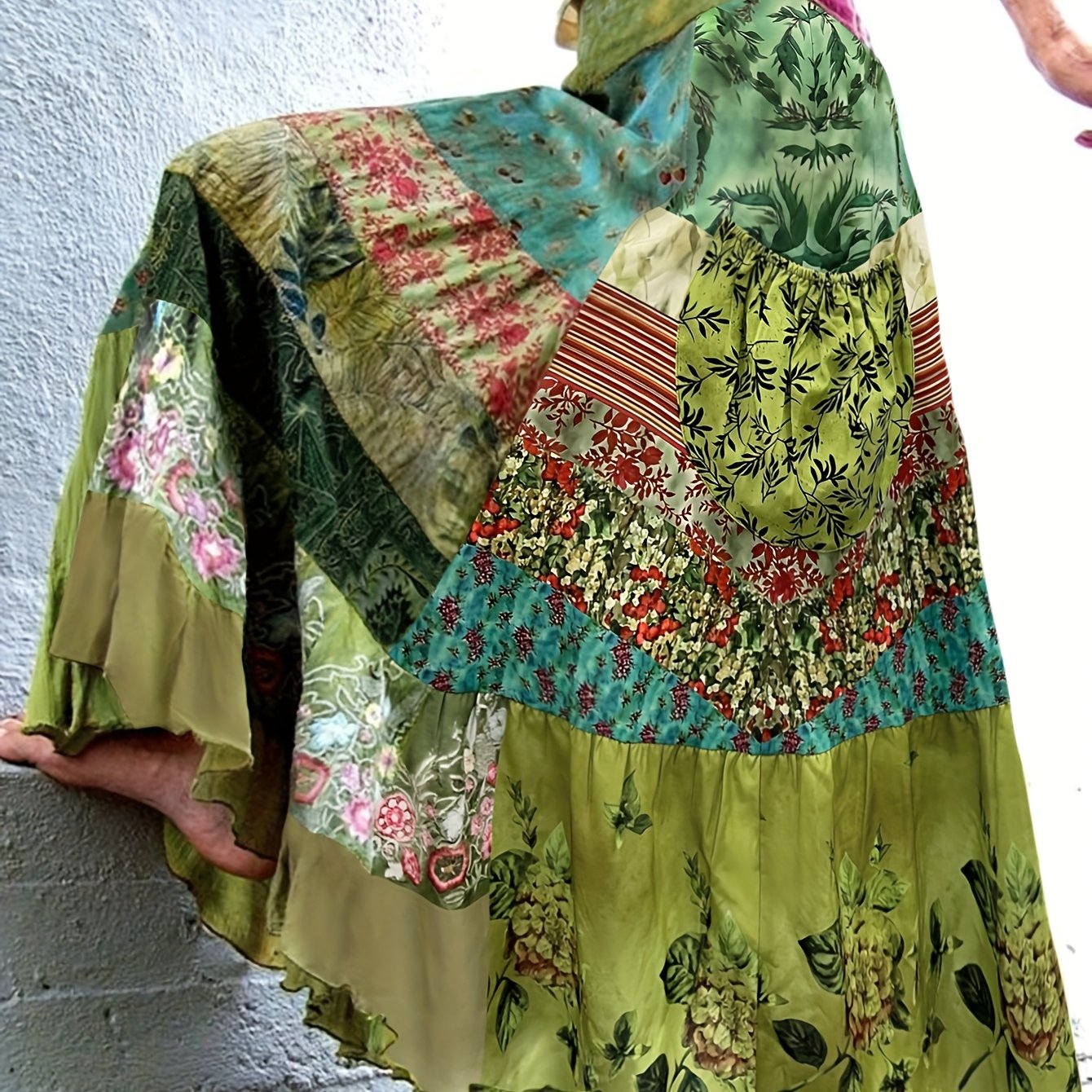 TEMU Spódnica Midi A-Line dla Kobiet z Artystycznym Wzorem Kwiatowym i Kolorowymi Blokami - Zamykana na Zamek, Pranie w Praniu Maszynowym, Elegancki