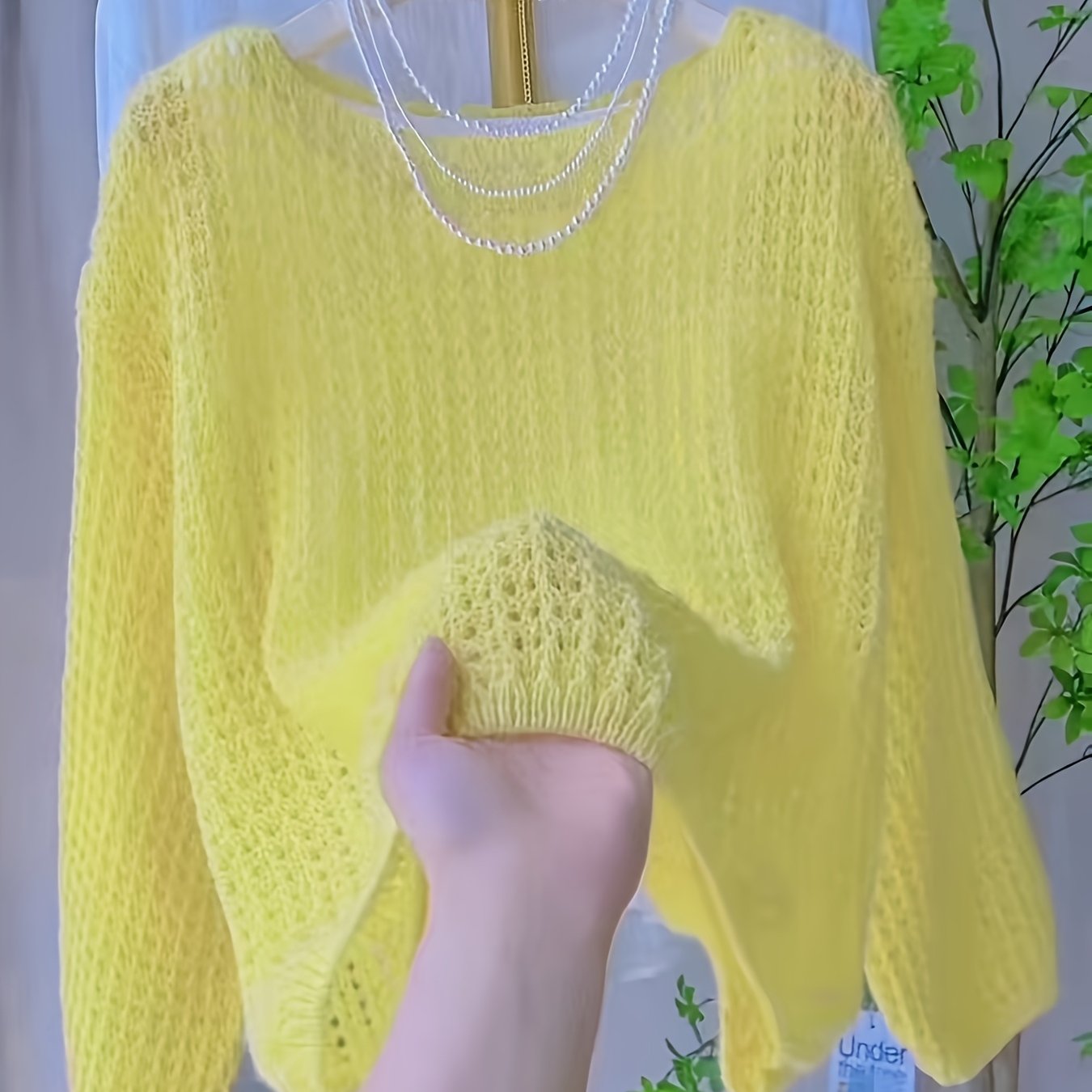 TEMU Nowy damski sweter na jedno ramię z ażurowym wzorem, jednokolorowy, wiosna/, casualowa koszula narzutka