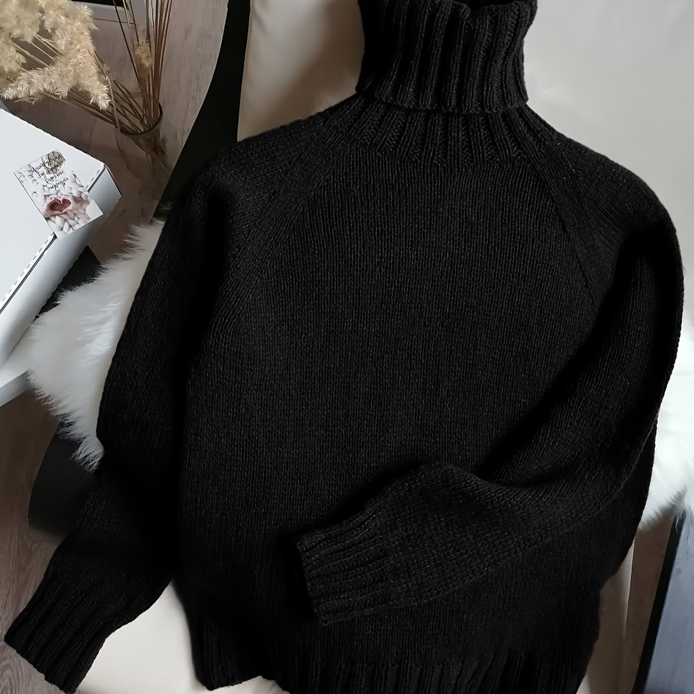 TEMU Sweter damski w stylu vintage z wysokim kołnierzem, warstwa wewnętrzna na jesień/zimę, luźny top