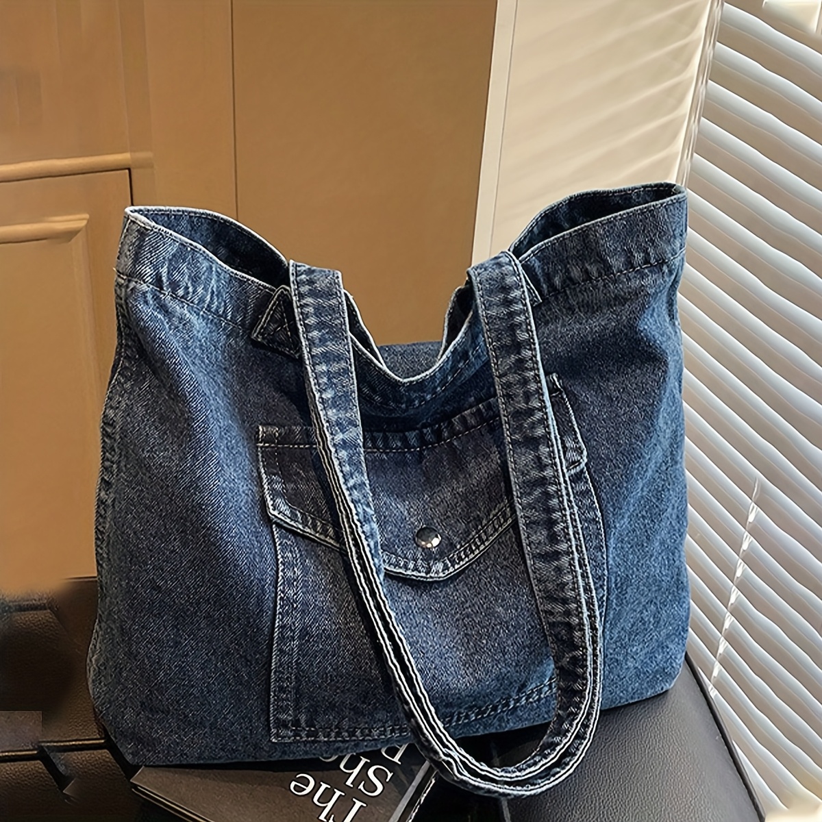 TEMU 1 szt. Retro Niebieska, Postarzana Torba Damska z Luźnymi Ramionami, Przestronna i Miękka Lekka Torba Crossbody, Zapinana na Zamek Błyskawiczny,