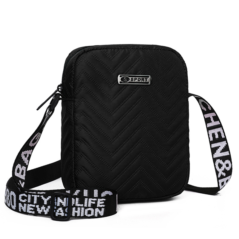 TEMU Damska Mini Torba Krzyżówka z Regulowanym Paskiem i Frędzlami – Wielokolorowa Torba z Wzorem Fali z Nylonu, Zapięcie na Zamek, Pasek z Literami,