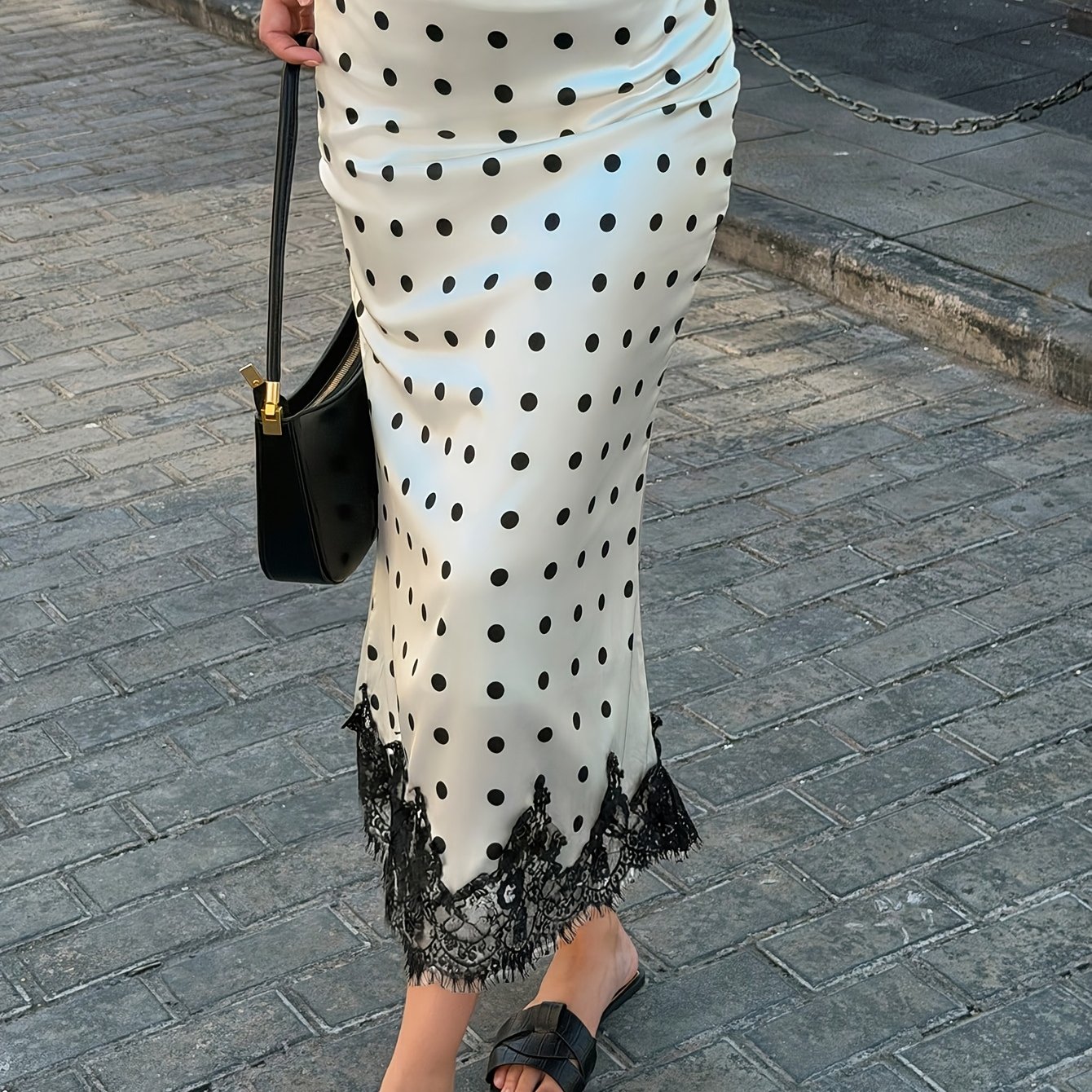 TEMU elegancka spódnica damska w kropki z cyfrowym nadrukiem, idealna na jesień i zimę. Unikalny wzór z koronkowymi elementami podkreśla smukły i