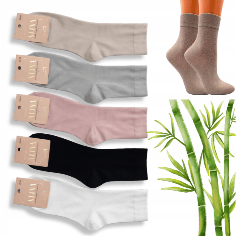 TEMU 5x Skarpetki Bambusowe Damskie Gładkie Średnie Gładkie Premium Miękkie Komfortowe Stylowe Eleganckie Neutralne Kolory Brąz Beż Biała Czarna