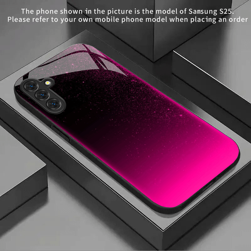 TEMU Etui na telefon: Różowo-czarny gradient z tłem bąbelkowym, czarne etui z szklanym tyłem dla for Samsung Galaxy S25 Ultra/S25+/S25/S24