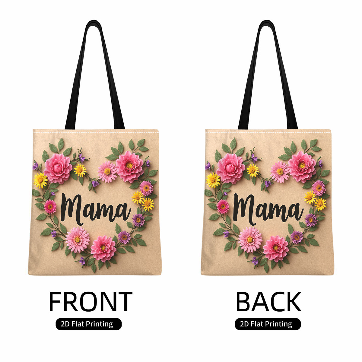 TEMU 1 szt. Torebka z Kwiatowym Wzorem w Kształcie , Napis „Mama”, Różowe Kwiaty – Ikoniczny Design, Lekka Torba dla Kobiet i Mężczyzn, Przestronna