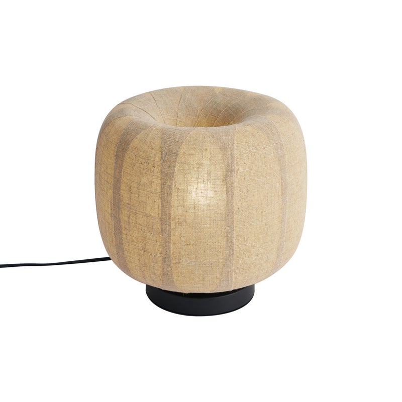 Inteligentna lampa stołowa czarna z beżowym lnianym abażurem 28 cm z Wifi A60 - Nami