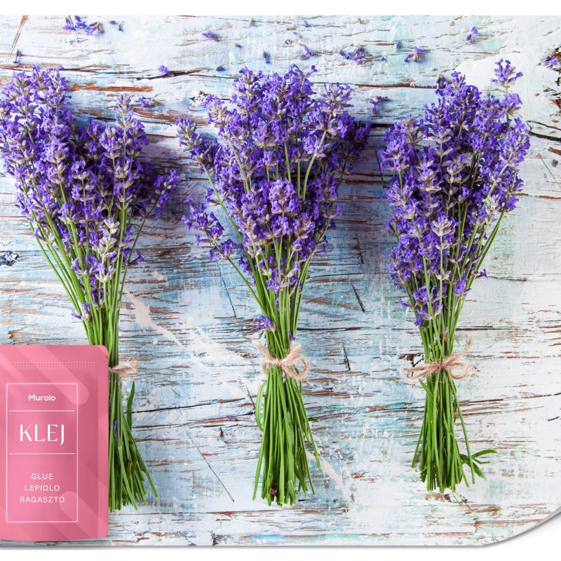 FOTOTAPETA DO JADALNI SALONU LAWENDA KWIATY NATURA DESKI STYL BOHO 100x70