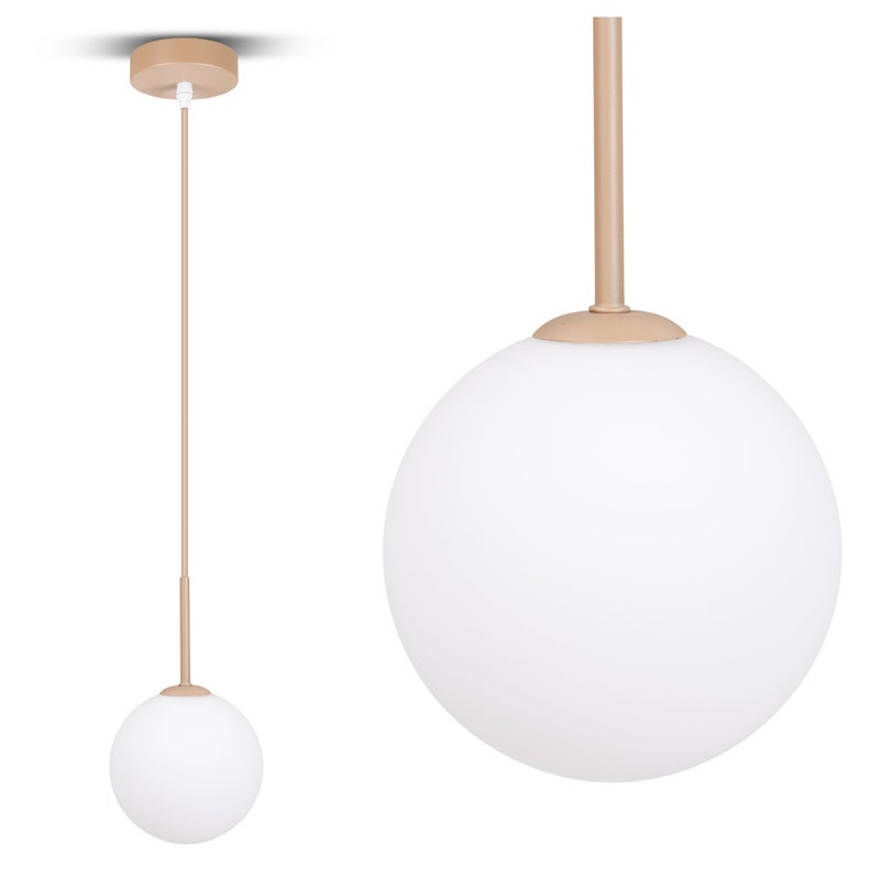 Lampa wisząca Żyrandol Plafon sufitowy BEŻOWA Kula G9 Ecru Mleczny klosz 14cm Beż matowy szklany + KABEL - LEDHOFF