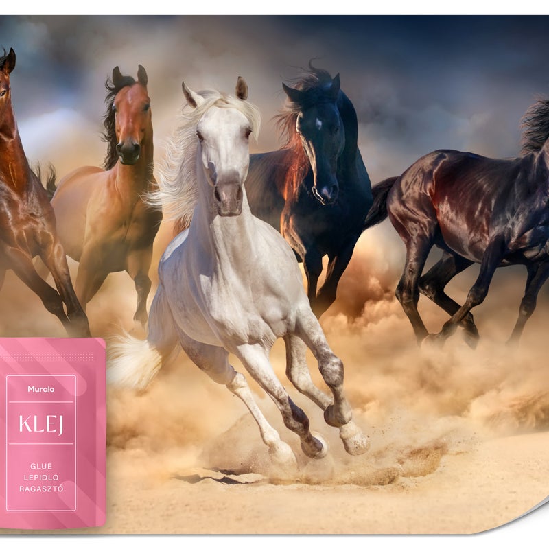 FOTOTAPETA DO SYPIALNI SALONU STADO KONI W GALOPIE ABSTRAKCJA 3D 450x315