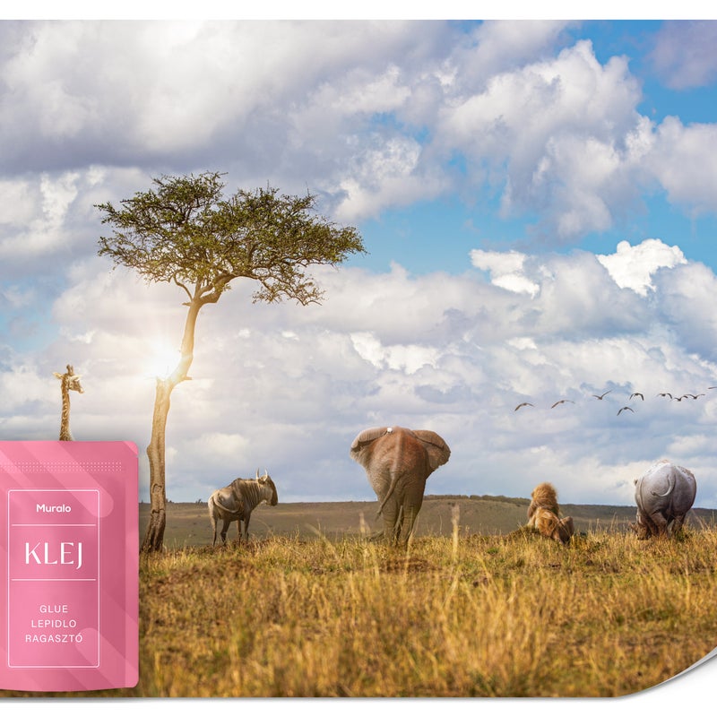 FOTOTAPETA DLA DZIECI DZIKIE ZWIERZĘTA SŁOŃ ŻYRAFA AFRYKA SAFARI 100x70