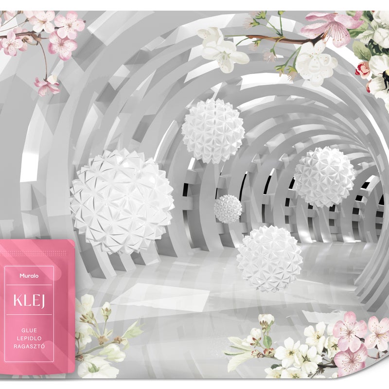 FOTOTAPETA DO SYPIALNI SALONU ABSTRAKCJA TUNEL EFEKT 3D KWIATY KULE 400x280