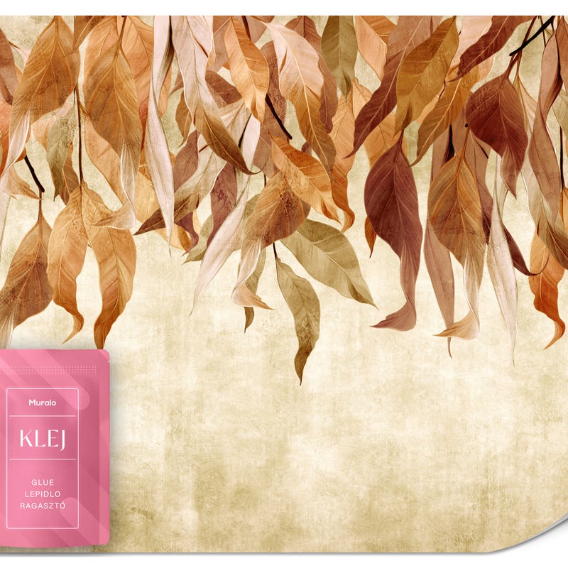 FOTOTAPETA DO SALONU JESIENNE LIŚCIE NATURA MUR BETON STYL VINTAGE 150x105