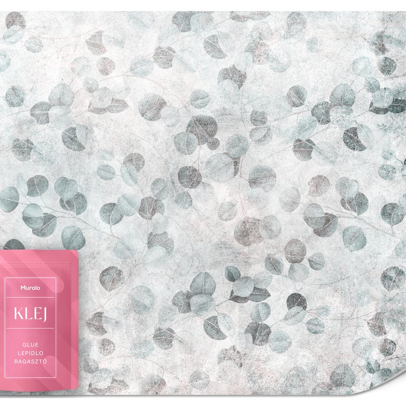 FOTOTAPETA DO SYPIALNI SALONU SZARE LIŚCIE EUKALIPTUSA BETON LOFT 100x70