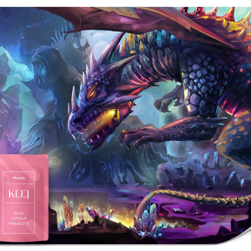 FOTOTAPETA DLA DZIECI GROŹNY SMOK KRYSZTAŁY JASKINIA ABSTRAKCJA 150x105