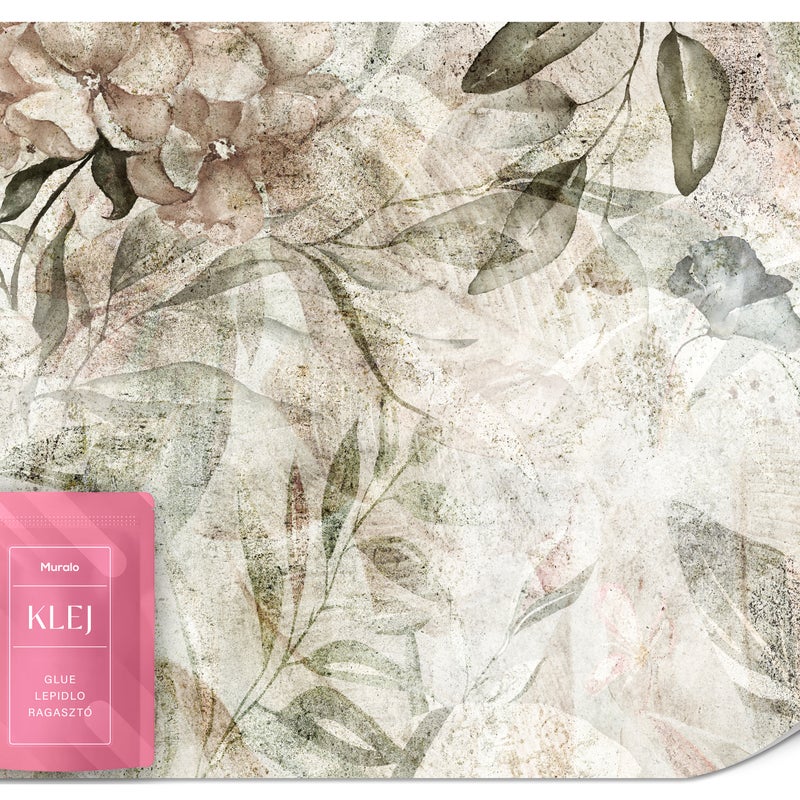 FOTOTAPETA DO SALONU KWIATY LIŚCIE NATURA BETON STYL VINTAGE RETRO 200x140