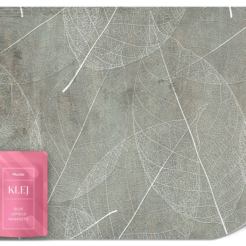 FOTOTAPETA DO SYPIALNI SALONU BIAŁE LIŚCIE BETON MUR ABSTRAKCJA 150x105