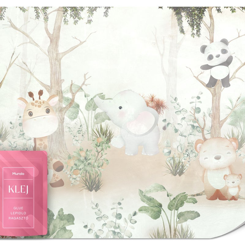 FOTOTAPETA DLA DZIECI ZWIERZĘTA LEŚNE NATURA LIŚCIE ROŚLINY BOHO 150x105