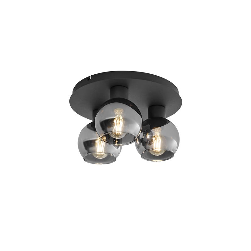 Lampa sufitowa art deco czarna z przydymionym szkłem 3-światła - Vidro