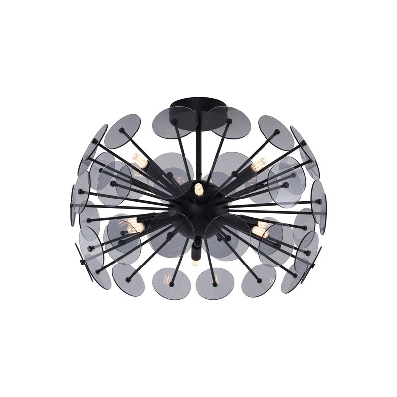 Lampa sufitowa w stylu art deco, czarna z dymionym szkłem - Atomic