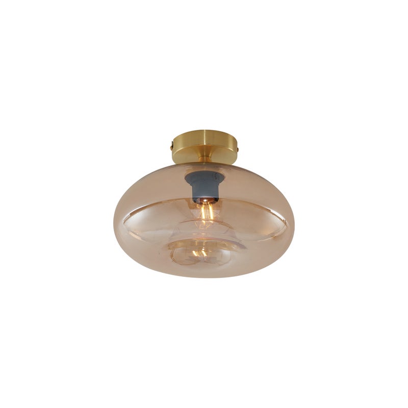 Art Deco Lampa Sufitowa Mosiężna z Bursztynowym Szkłem - Busa