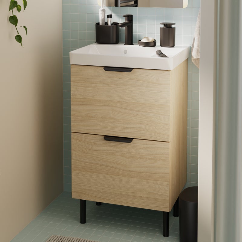 Zestaw szafka umywalkowa stojąca z umywalką 2 szuflady 51x42 cm Easy Jasny Dąb Sensea