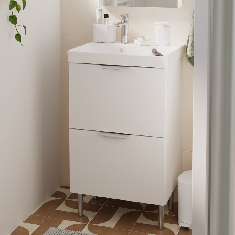 Zestaw szafka umywalkowa stojąca z umywalką 51x42 cm 2 szuflady Easy biały mat Sensea