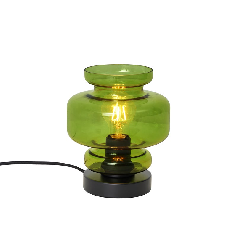 Lampa stołowa w stylu retro czarna z zielonym szkłem - Denise