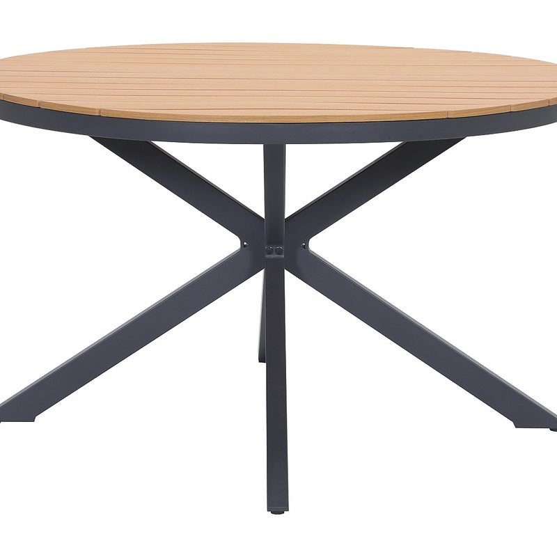 Okrągły aluminiowy stół ogrodowy o średnicy 125 cm - Antracyt i jasny naturalny - ZEYVA od MYLIA