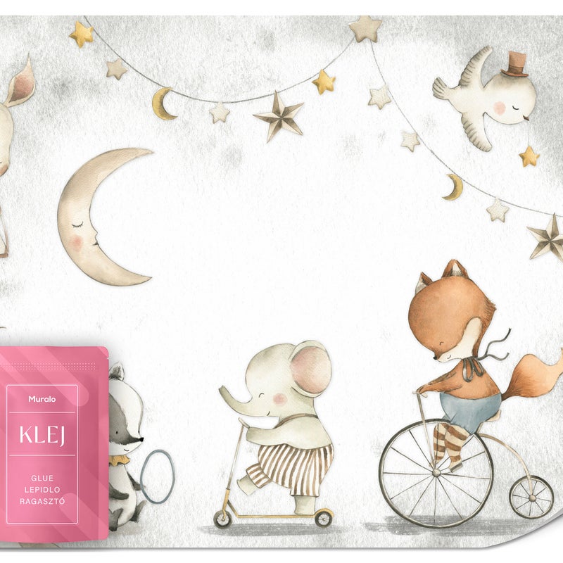 FOTOTAPETA DLA DZIECI AKWARELE ZWIERZĄTKA STYL BOHO GWIAZDY PTAKI 100x70