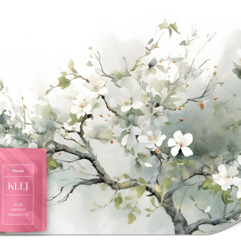 FOTOTAPETA DO SYPIALNI AKWARELE DRZEWO BIAŁE KWIATY ABSTRAKCJA 300x210