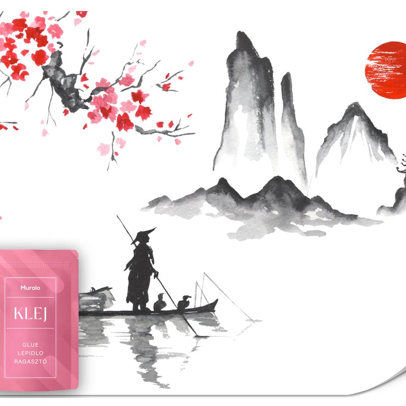 FOTOTAPETA DO SALONU PEJZAŻ JAPONIA SAKURA PAGODA GÓRY ABSTRAKCJA 100x70