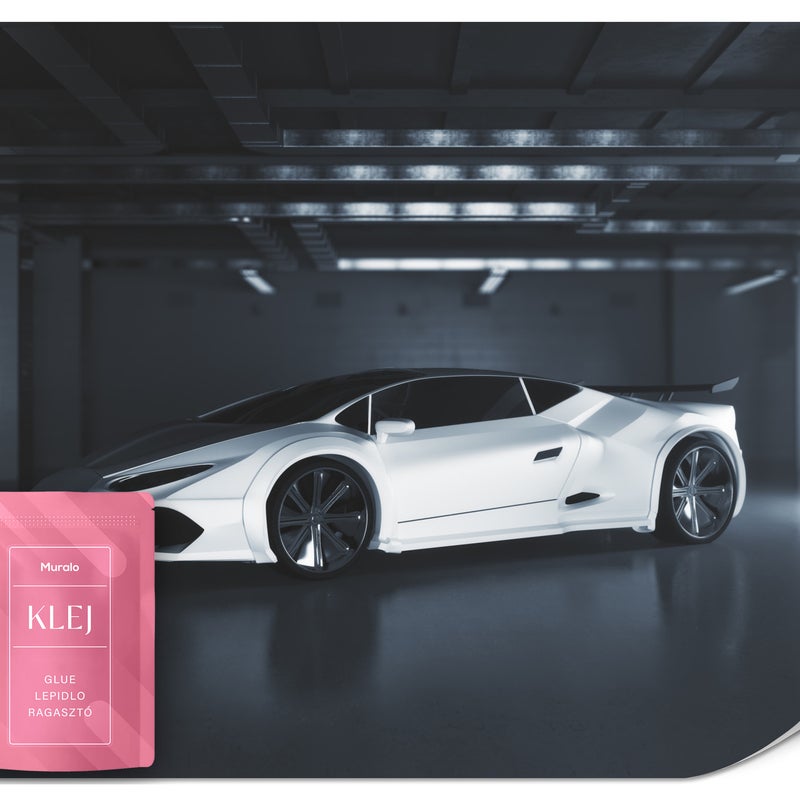 FOTOTAPETA DLA CHŁOPCA BIAŁE SPORTOWE AUTO GARAŻ TAPETA MŁODZIEŻOWA 150x105