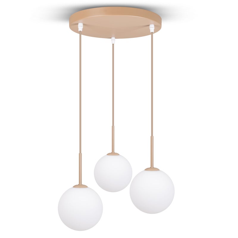 Lampa wisząca Żyrandol Plafon sufitowy BEŻOWA Kula 3x G9 Ecru Mleczny klosz 14cm Beż matowy szklany + KABEL x3 - LEDHOFF