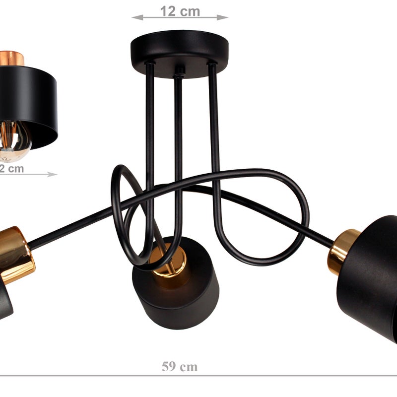 Lampa DECORI Edison Max 3 Loft Czarny Miedź, 1 szt