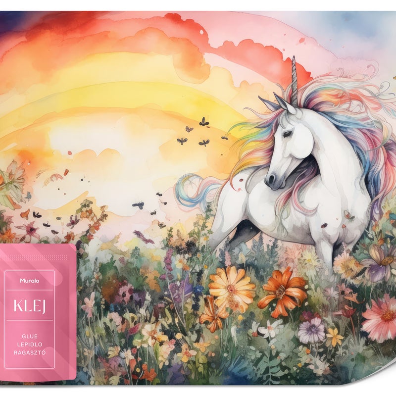 FOTOTAPETA DLA DZIECI JEDNOROŻEC TĘCZA ŁĄKA KWIATY DLA DZIEWCZYNKI 100x70