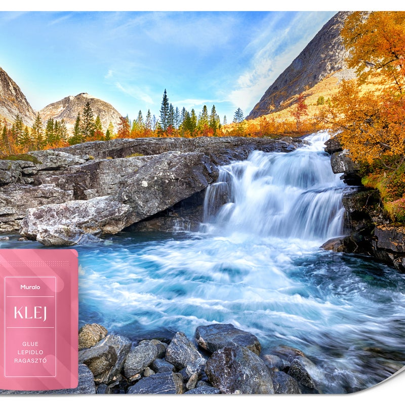 FOTOTAPETA DO SALONU SYPIALNI WODOSPAD GÓRY JESIENNY LAS EFEKT 3D 500x350