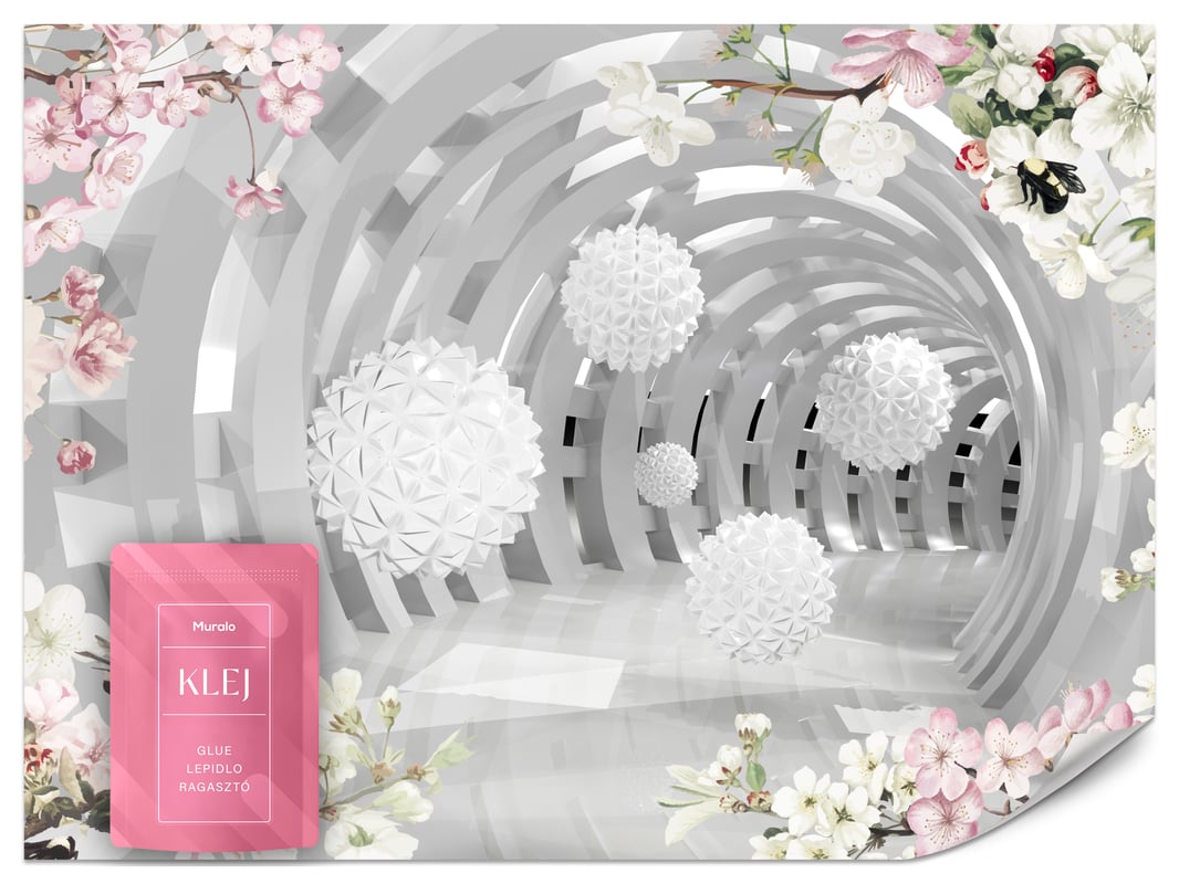 FOTOTAPETA DO SYPIALNI SALONU ABSTRAKCJA TUNEL EFEKT 3D KWIATY KULE 100x70