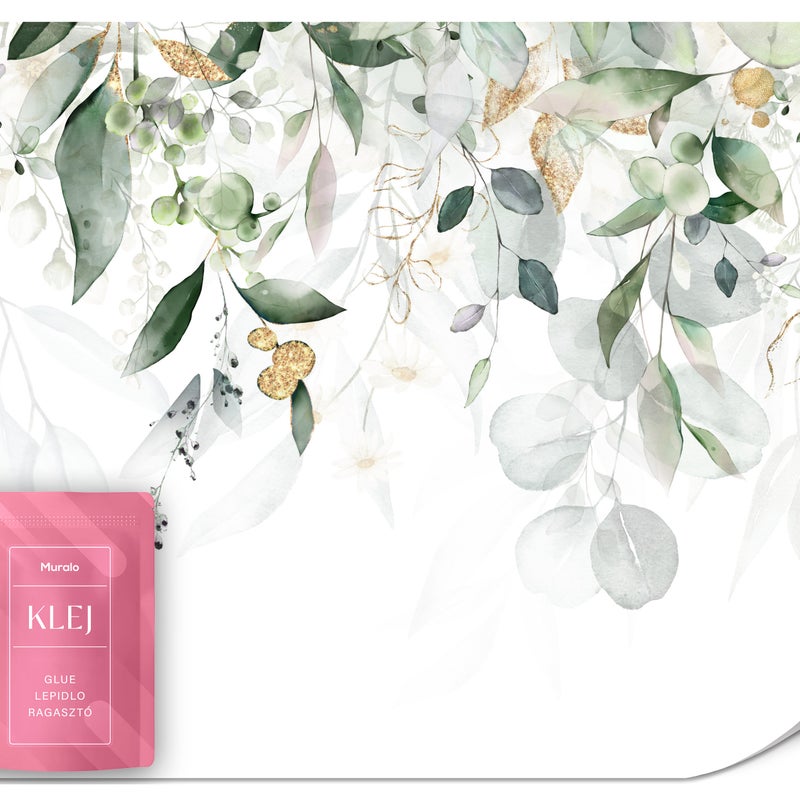 FOTOTAPETA DO SYPIALNI SALONU AKWARELOWE LIŚCIE EUKALIPTUS NATURA 100x70