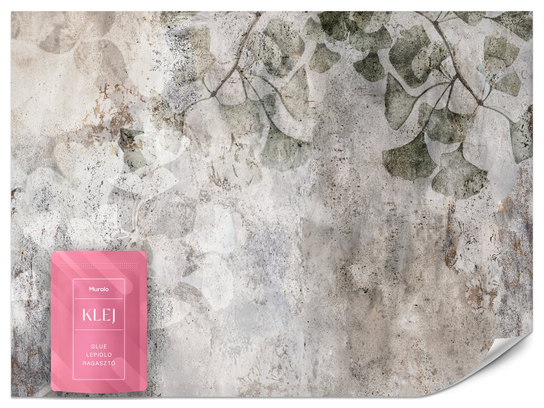 FOTOTAPETA DO SALONU BIURA BETON MURAL LIŚCIE MIŁORZĄB ABSTRAKCJA 100x70