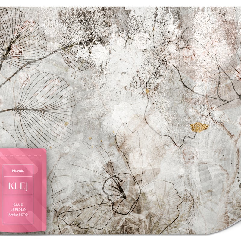 FOTOTAPETA NA ŚCIANĘ DO SALONU LIŚCIE KWIATY BETON STYL BOHO TAPETA 150x105