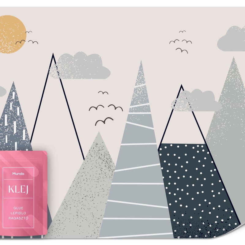FOTOTAPETA DO POKOJU DZIECI GÓRY STYL SKANDYNAWSKI CHMURKI PEJZAŻ 100x70